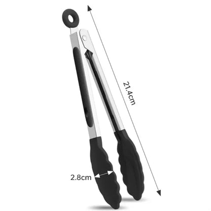 7 In High Temperature Black Resistant Kitchen Silicone Tongs