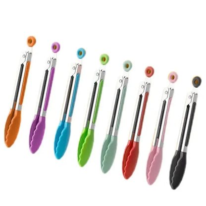 7 In High Temperature Black Resistant Kitchen Silicone Tongs