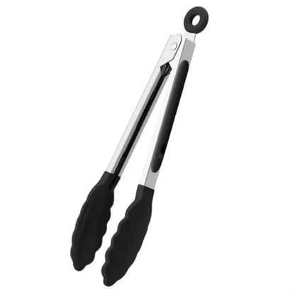 7 In High Temperature Black Resistant Kitchen Silicone Tongs