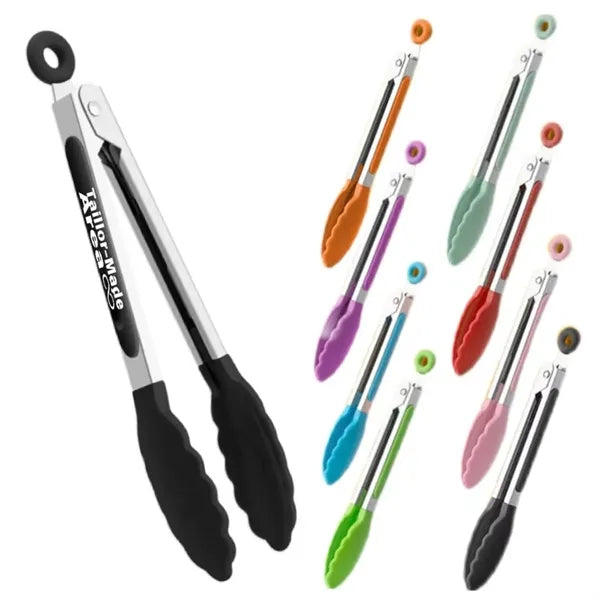 7 In High Temperature Black Resistant Kitchen Silicone Tongs