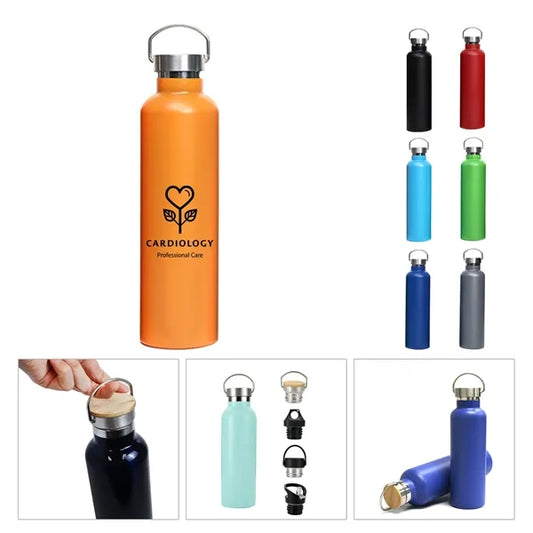 750ml double wall stainless steel bottle bamboo lid