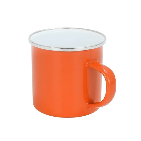 12 oz. White Enamel Mug Silver Rim With Case