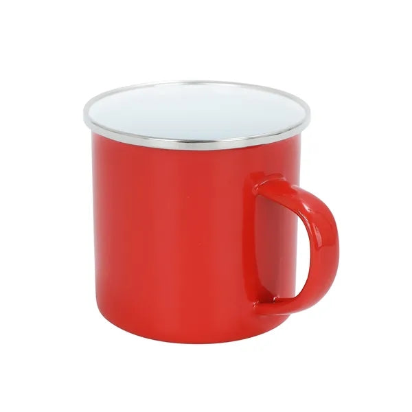 12 oz. White Enamel Mug Silver Rim With Case