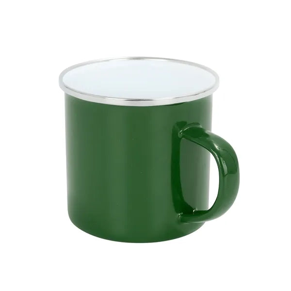 12 oz. White Enamel Mug Silver Rim With Case