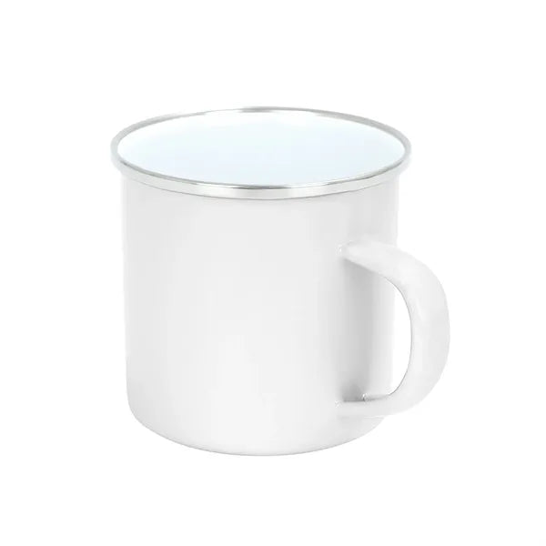 12 oz. White Enamel Mug Silver Rim With Case