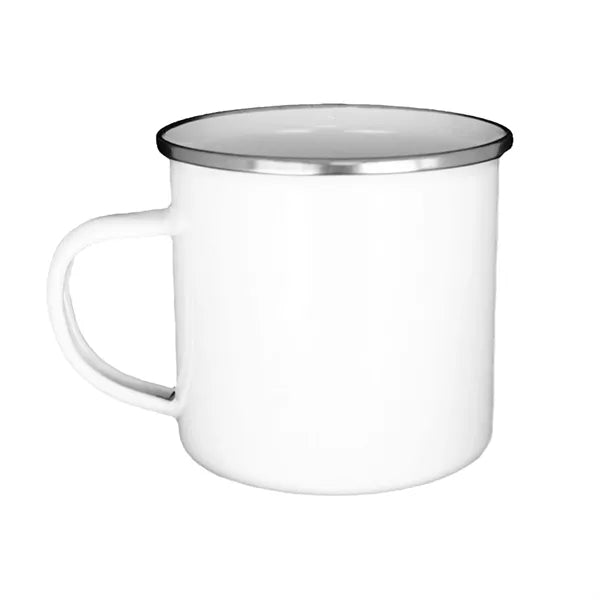 12 oz. White Enamel Mug Silver Rim With Case