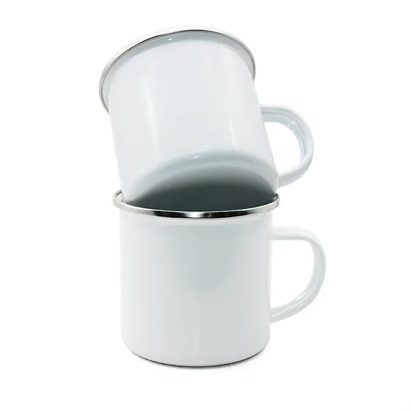 12 oz. White Enamel Mug Silver Rim With Case