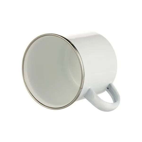 12 oz. White Enamel Mug Silver Rim With Case