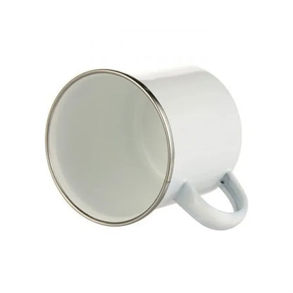12 oz. White Enamel Mug Silver Rim With Case