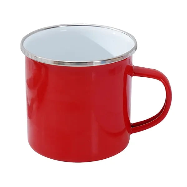 12 oz. White Enamel Mug Silver Rim With Case