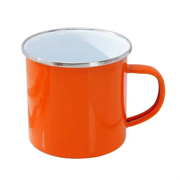 12 oz. White Enamel Mug Silver Rim With Case