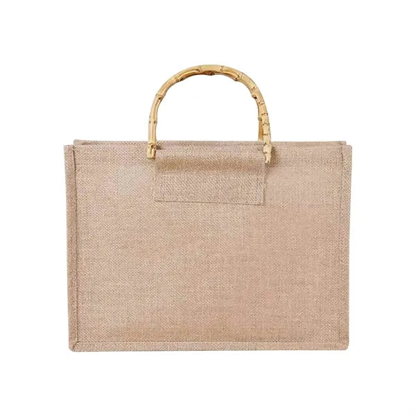 Large Jute Tote Bag W/ Bamboo Handles