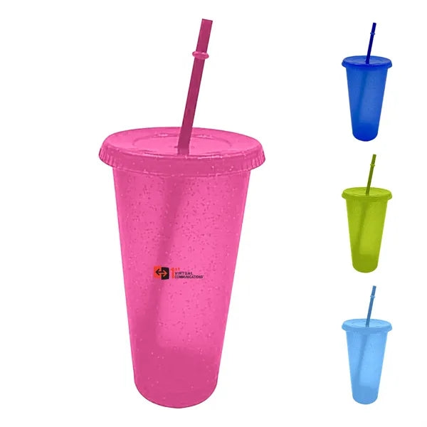 24 Oz. Plastic Cups With Straws