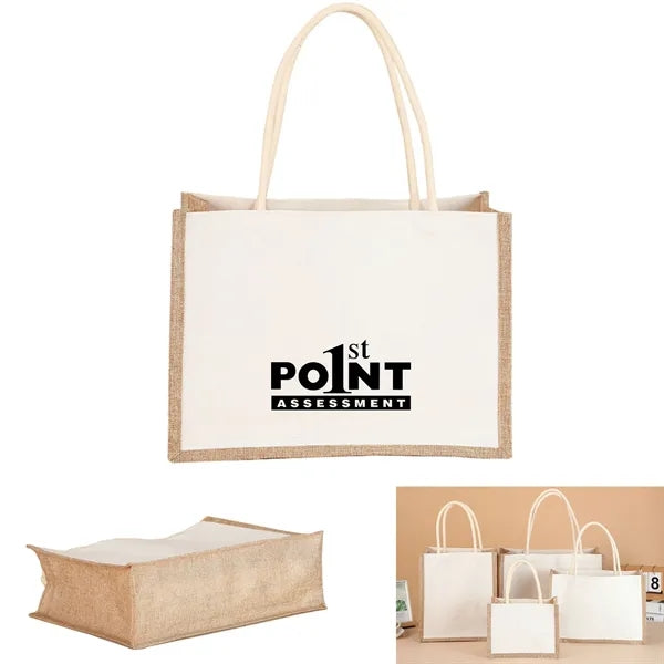 Two Tone Linen Canvas Tote Bag