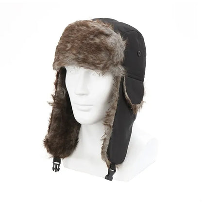 Winter Hat with Brim Warm Earflaps Faux Fur Cap