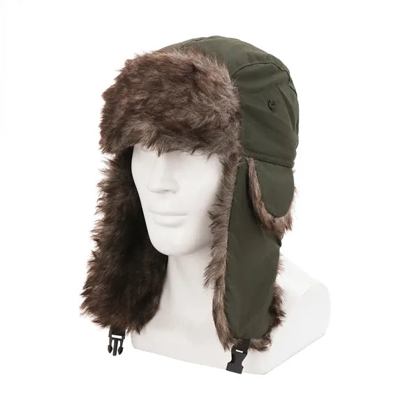 Winter Hat with Brim Warm Earflaps Faux Fur Cap