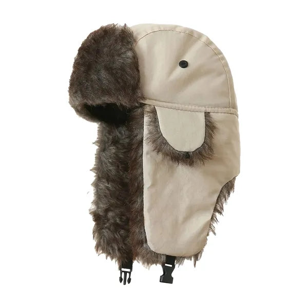 Winter Hat with Brim Warm Earflaps Faux Fur Cap