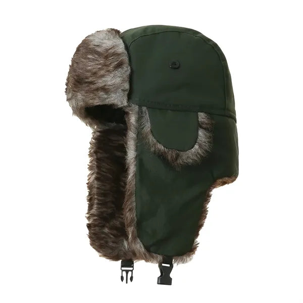 Winter Hat with Brim Warm Earflaps Faux Fur Cap