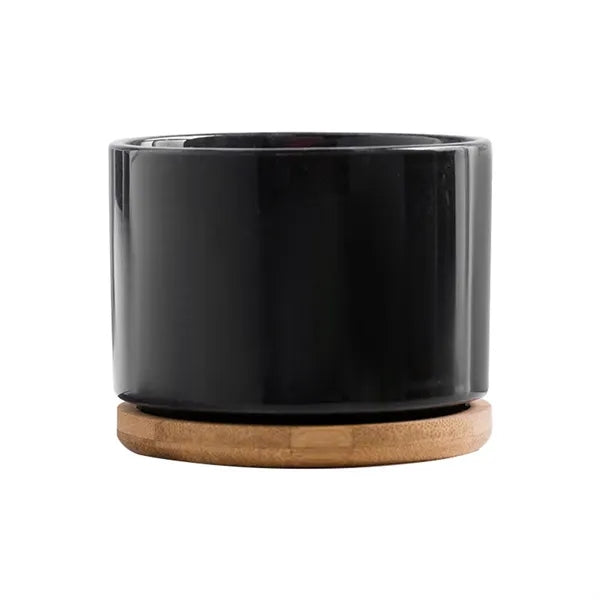 Ceramic Flower Planter Pot with Bamboo Tray