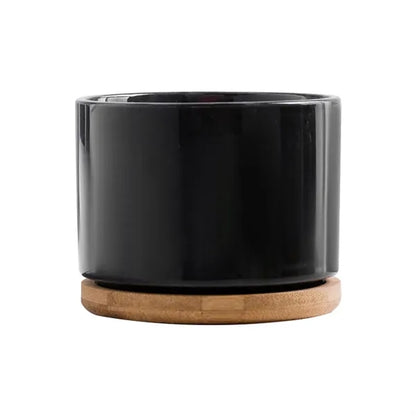 Ceramic Flower Planter Pot with Bamboo Tray