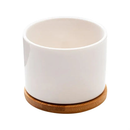 Ceramic Flower Planter Pot with Bamboo Tray