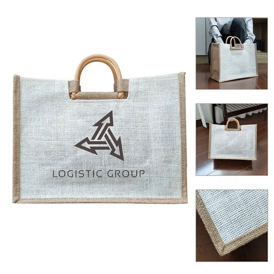 Premium Jute Tote Bag W/ Cane Handles
