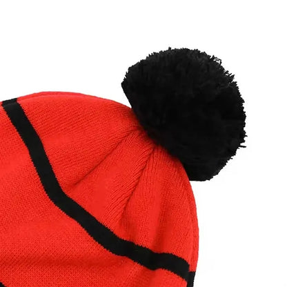 Two Tone Knit Pom Beanie With Cuff