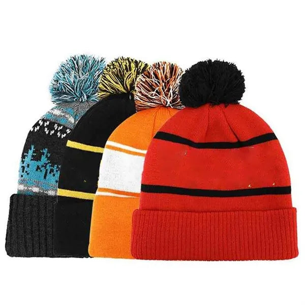 Two Tone Knit Pom Beanie With Cuff
