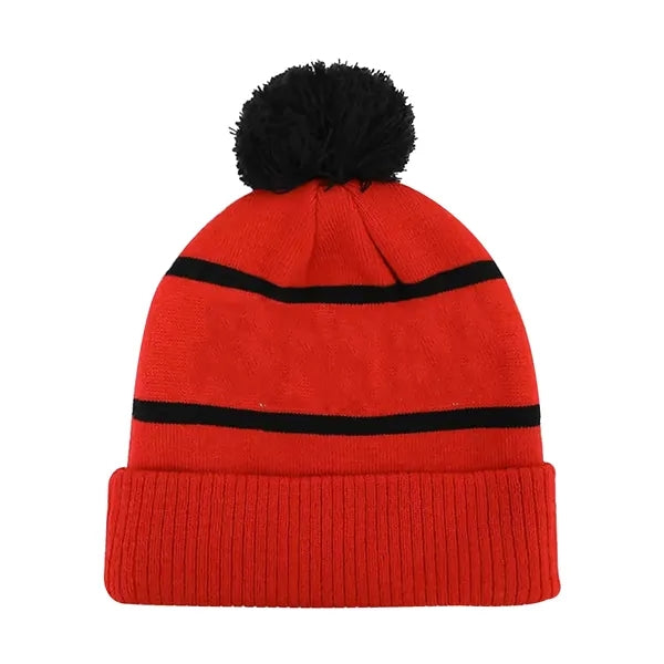 Two Tone Knit Pom Beanie With Cuff