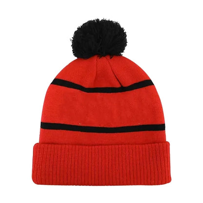 Two Tone Knit Pom Beanie With Cuff