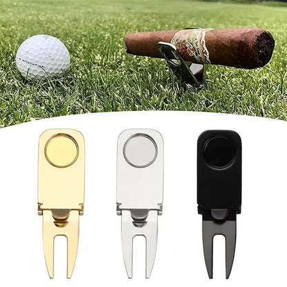 Golf Divot Tool with Metal Fork  Cigar Holder