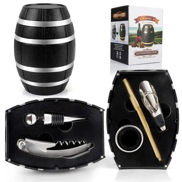 5 pieces Unique Barrel Shape Wine Acc Gift Set
