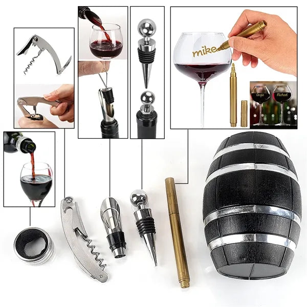 5 pieces Unique Barrel Shape Wine Acc Gift Set