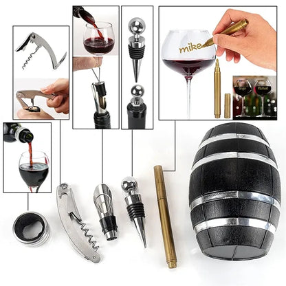 5 pieces Unique Barrel Shape Wine Acc Gift Set