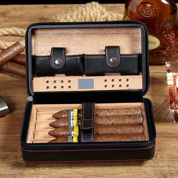 4 Finger Portable Travel Leather Cigar Case