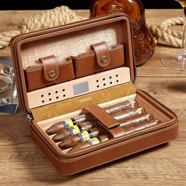 4 Finger Portable Travel Leather Cigar Case