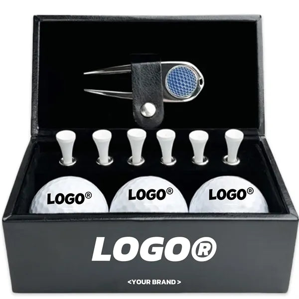 Luxury Golf Gift Set with Leather Box Ball and Tee