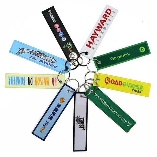 Embroidery Keychain Tag with Key Ring Customized Clothes Bag