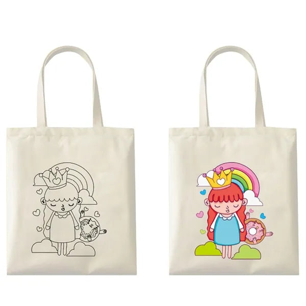 Painted canvas tote bag 6 crayons