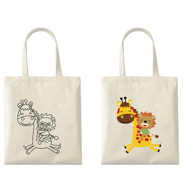 Painted canvas tote bag 6 crayons