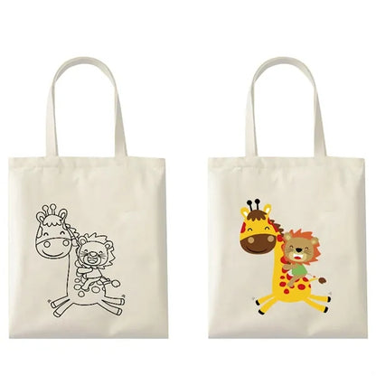 Painted canvas tote bag 6 crayons