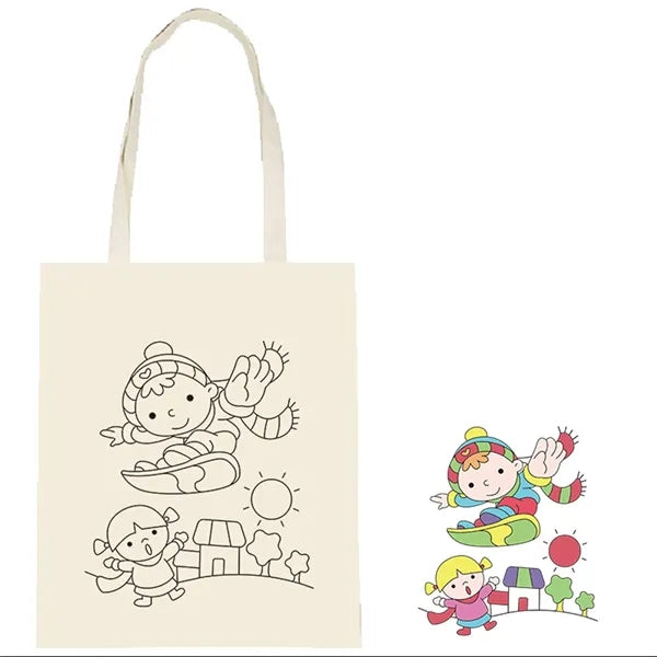 Painted canvas tote bag 6 crayons