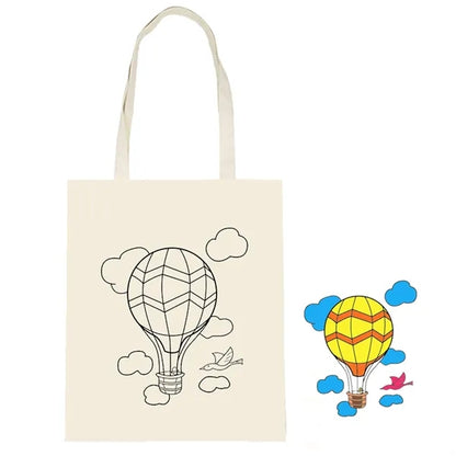 Painted canvas tote bag 6 crayons