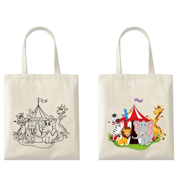 Painted canvas tote bag 6 crayons