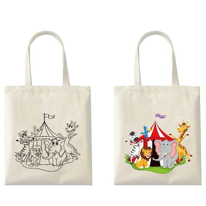 Painted canvas tote bag 6 crayons
