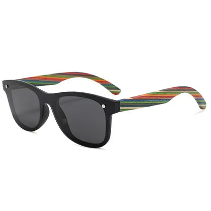 Trendy Square Frameless Polarized Bamboo Wooden Sunglasses