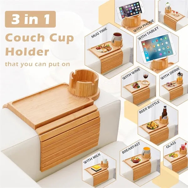 Sofa Arm Bamboo Table for Couch