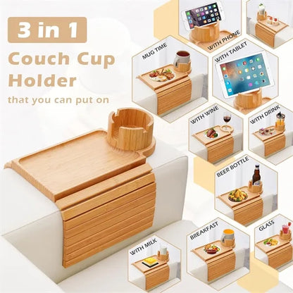 Sofa Arm Bamboo Table for Couch