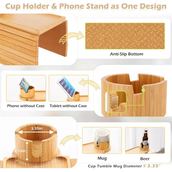 Sofa Arm Bamboo Table for Couch