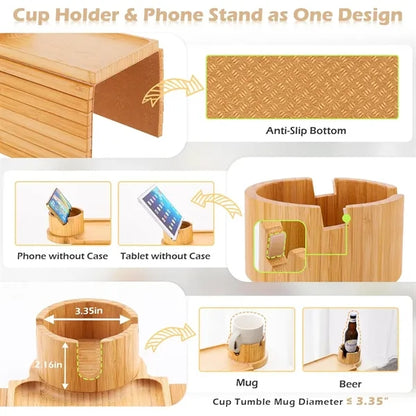 Sofa Arm Bamboo Table for Couch